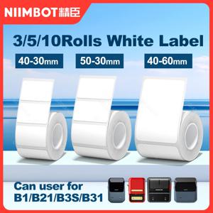 3/5/10 NiiMBOT 흰색 라벨 용지 B1 B21 미니 라벨 프린터 용 방수 자체 접착 롤 가격 태그 Office Maker UV 인쇄