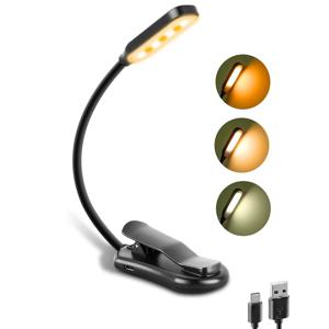 충전식 책 독서 조명 램프, 침대에서 읽는 LED 책 조명, 눈 관리, 밝기 조절, 3 색 온도