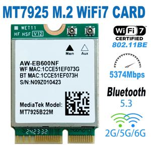 MT7925 WiFi7 네트워크 카드 용 WDXUN Bluetooth 5.3 M.2 NGFF 무선 어댑터 Windows11 용 5400Mbps 트라이 밴드 2.4G 5G 6GHz Wifi 7
