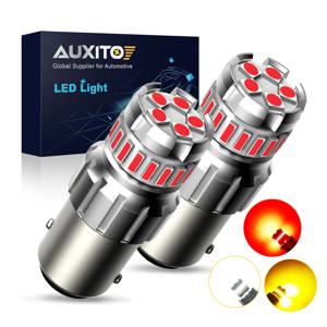 AUXITO 2Pcs P21W BA15S LED 빨간색 1156 7506 BAY15D 1157 P21/5W LED 전구 자동차 조명 흰색 노란색 브레이크 라이트 역방향 램프 DRL 12V