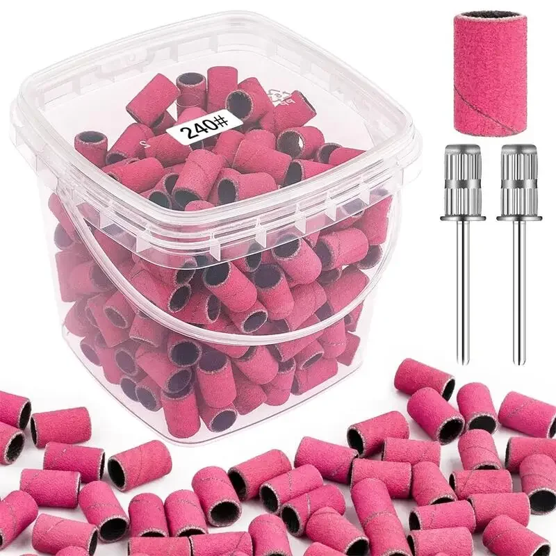 200pcs 네일 아트 샌딩 밴드 80 120 180 240 그릿 매니큐어 및 페디큐어 액세서리 용 2Pcs 네일 드릴 비트 포함