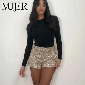 MUJER 스팽글 미니 반바지 여성 럭셔리 복서 반바지 여성용 반짝이 중반 허리 여성 반바지 streetwear 패션 여성 반바지