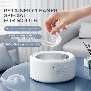 초음파 청소기 기계, 자동 틀니 청소기 USB 충전식 청소기(클리너 포함), 3가지 모드, 모든 치과 기기용