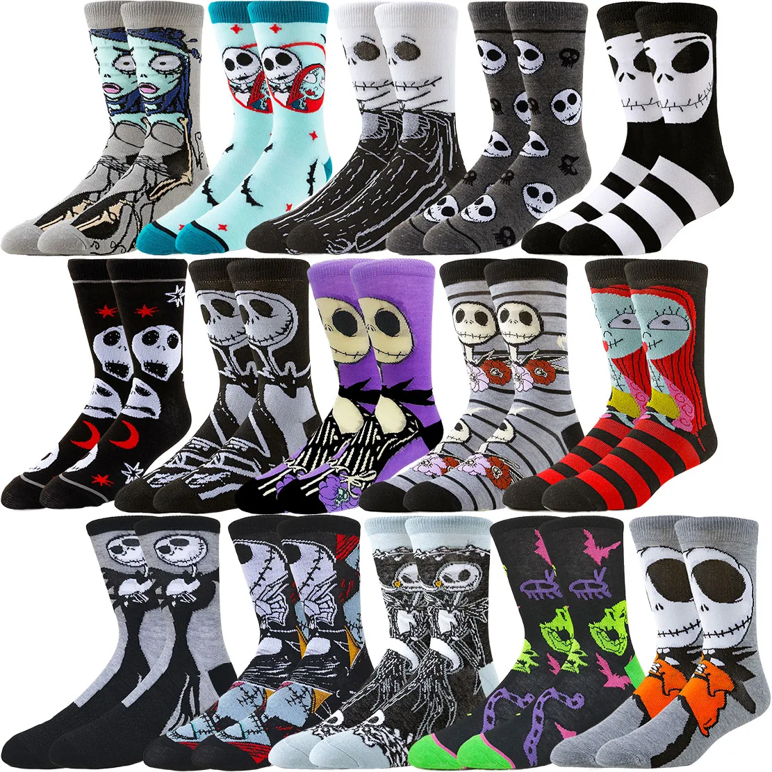 6 쌍 Miniso 디즈니 힙합 거리 패션 남여 만화 애니메이션 양말 남성 여성을위한 재미있는 캐주얼 승무원 양말 귀여운 디자인 ​