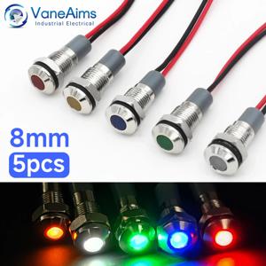 VaneAims 5PCS 8mm LED 금속 표시기 방수 소형 평면 Led 패널 마운트 신호등 3-6V 12-24V 빨간색 노란색 파란색 녹색 흰색