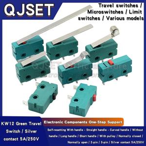 5pcs 실버 접점 5A 250V 마이크로 스위치 KW12 녹색 여행 제한 스위치 2Pin/3Pin 스위치 KW11-3Z-2 스트레이트/곡선 핸들/롤러