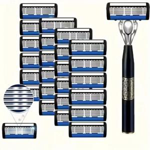 세척 가능한 금속 일반 수염 및 수염 6층 수동 남성용 면도기 스테인리스 스틸 칼날 손 보호대 금속 면도기 홀더