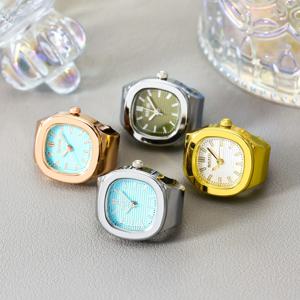 1pc 반지 시계 삼각형 새로운 레트로 주머니 시계 패션 트렌드 미니 손가락 시계 반지 시계 진짜 시계 시간을 볼 수 있습니다