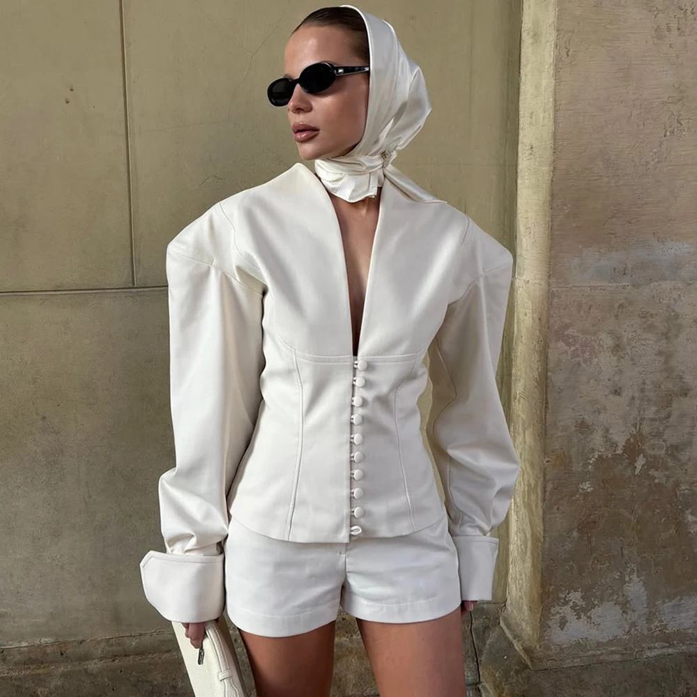 투울로즈 2025 가을 신상 허리 라인 블레이저 코트 여성 V넥 긴소매 버튼 슬림 숏 코트 패션 오피스룩 블레이저