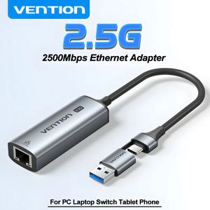 벤션 2.5G USB A C 이더넷 어댑터 USB 3.0 네트워크 카드 2500Mbps 1000Mbps RJ45 랜 맥북 아이패드 노트북 PC 윈도우 스위치용