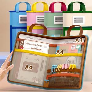 L자형 A4 파일 가방, 대형 개방형 메쉬 문구류 보관 가방, 대용량 투명 파일 가방, 학용품