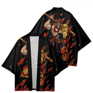 일본식 블랙 원숭이 왕 프린트 카디건 코스프레 하라주쿠 기모노 여성 남성 유카타 재킷 스트리트웨어 로브 탑스
