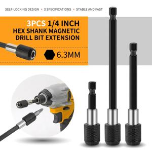 마그네틱 전기 스크루 드라이버 익스텐션 비트 거치대, 퀵 육각 섕크 릴리스, 익스텐션 로드, 1/4 인치, 60mm, 100mm, 150mm, 1 개, 3 개