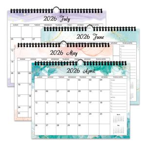 1개 2026년 벽걸이 달력, 심플한 수채화 디자인, 12개월 월간 플래너, 생일, 크리스마스, 새해를 위한 완벽한 선물