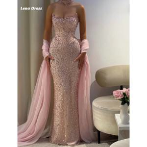 레나 맞춤형 여성 파티 드레스 특별한 날을 위한 라인스톤 우아한 롱 드레스 핑크 샤이니 프롬 가운 피쉬 테일 이브닝 드레스