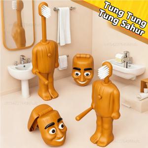 브레인로트 텅 사후르 어린이 칫솔 만화 재미있는 텅 텅 사후르 피규어 칫솔 휴대용 여행용 어린이 칫솔
