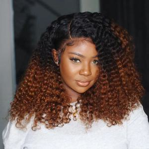 1B 30 숏 보브 곱슬머리 인모 가발 13x4 투명 레이스 프론탈 가발 옴브레 브라운 컬러 250% 밀도 브라질리언 가발