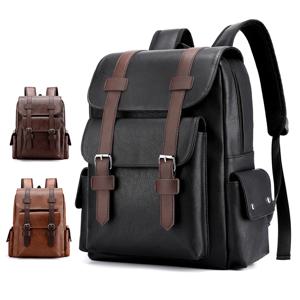 2023 남자 배낭 PU 가죽 가방 대형 노트북 배낭 남성 Mochilas 블랙 Schoolbag 청소년 소년 브라운 Sac A Dos