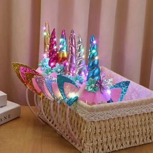 소녀와 소년 생일 유니콘 테마 파티 용품에 대한 유니콘 머리띠를 주도 야간 파티 꽃 유니콘 헤어 밴드 파티 호의