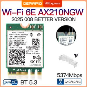 WiFi 6E AX210 무선 카드 5374Mbps BT5.3 트라이 밴드 2.4GHz/5GHz/6GHz 802.11ax 고속 네트워크 어댑터 AX210NGW Fow Win10/11