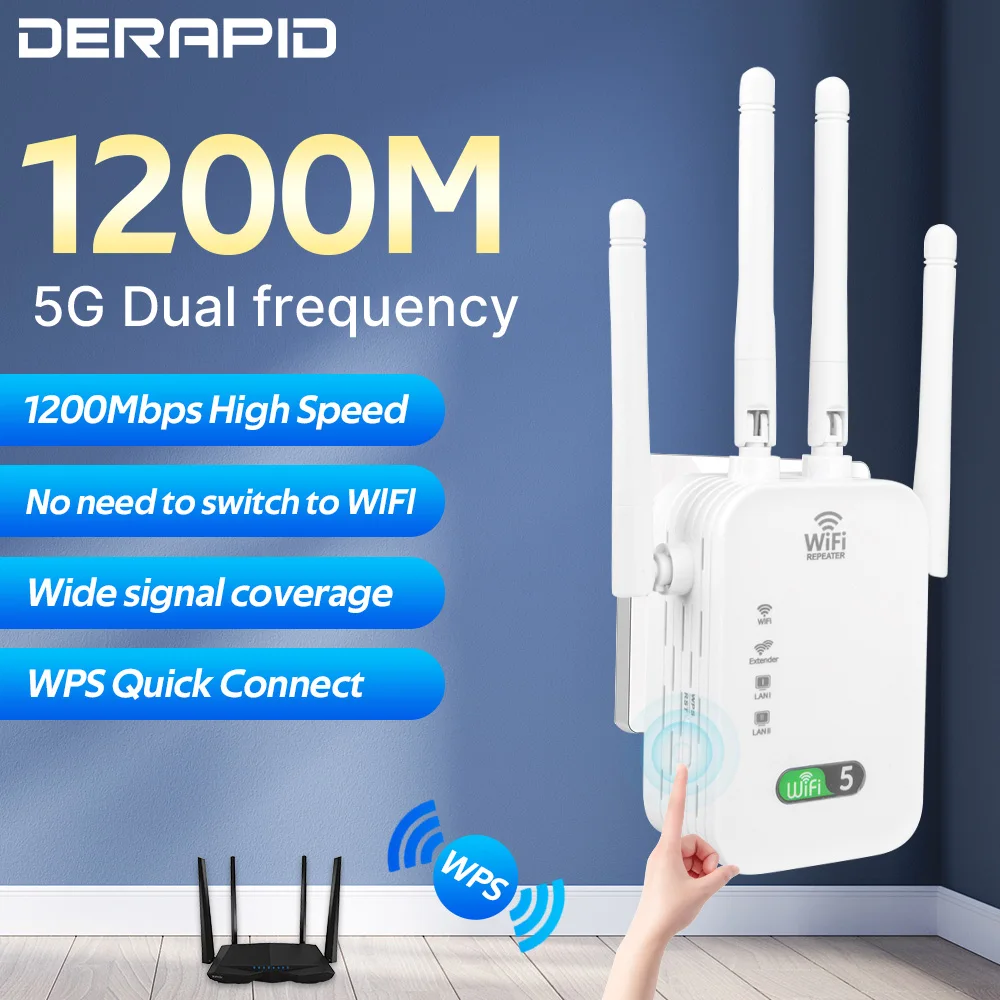 WiFi 리피터 1200Mbps 무선 증폭기 홈 오피스 Wi-Fi 부스터 용 듀얼 밴드 2.4G 5GHz 네트워크 장거리 신호 부스터