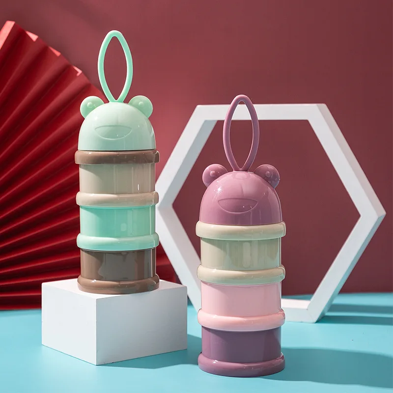 컬러 우유 분말 상자 편리하고 휴대용 우유 분말 상자 유아 3 계층 식품 용기 부분 여행 스낵 용기