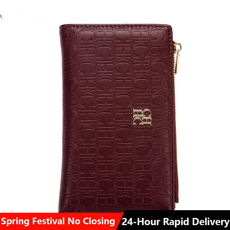 CH 가죽 지퍼 레터 프린트 숏 여성 파우치 2025 신상 트렌드 동전 지갑 고급 파우치 지갑 카드 홀더 휴대용 케이스