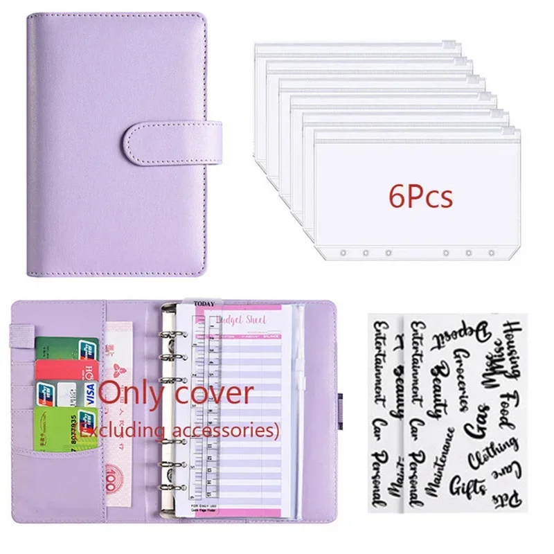 2026 A6 바인더 예산 PU 가죽 플래너 포켓 지출 예산 시트 노트북 현금 봉투 주최자 시스템 (투명 지퍼 포함)