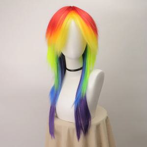 애니메이션 합성 머리 여성용 코스프레 레인보우 대시 멀티 컬러 내열성 파티 가발