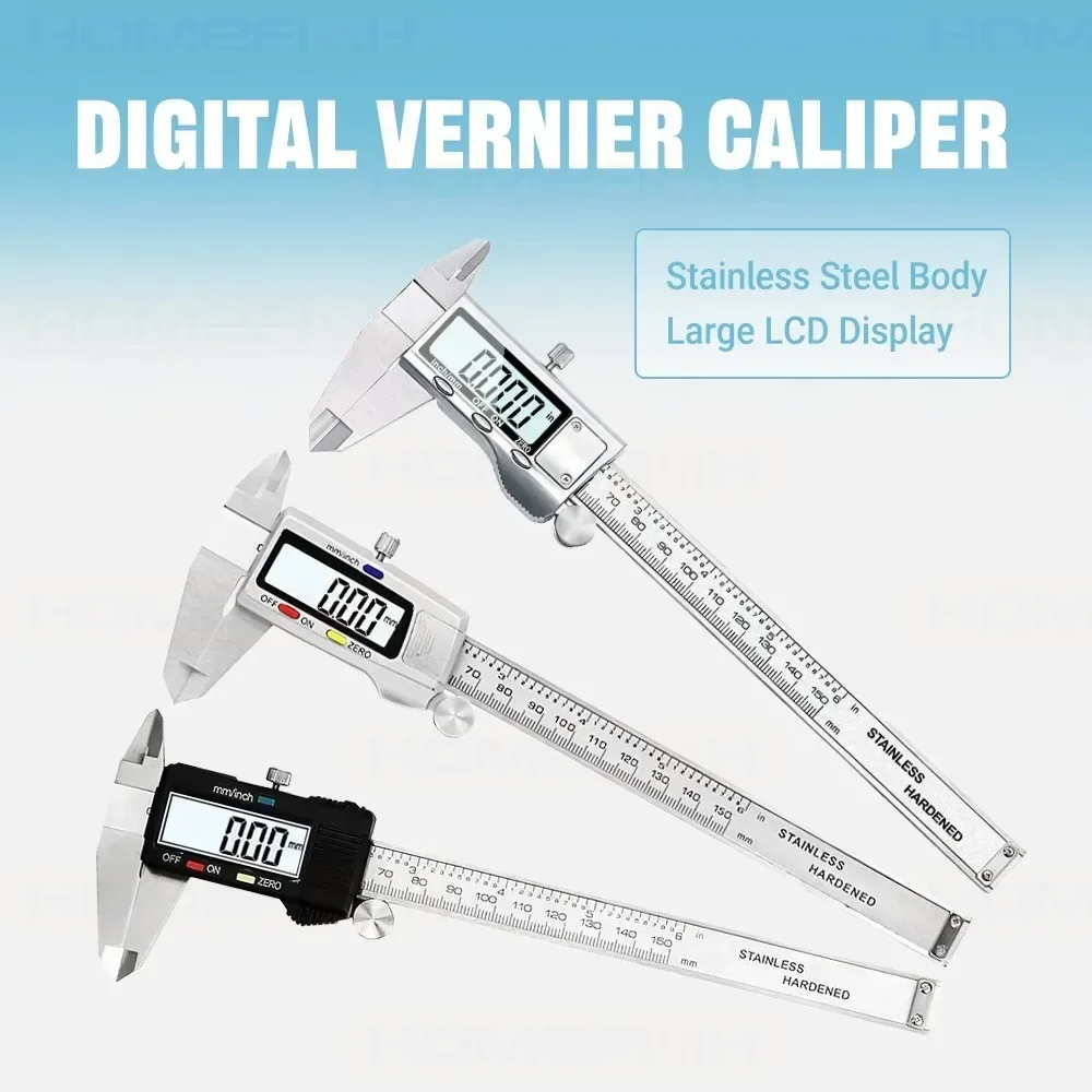 150mm 스테인리스 스틸 디지털 마이크로미터, 고정밀 0.01mm 슬라이드 풋, 데이터 보존 및 단위 변환 기능 포함, 산업용