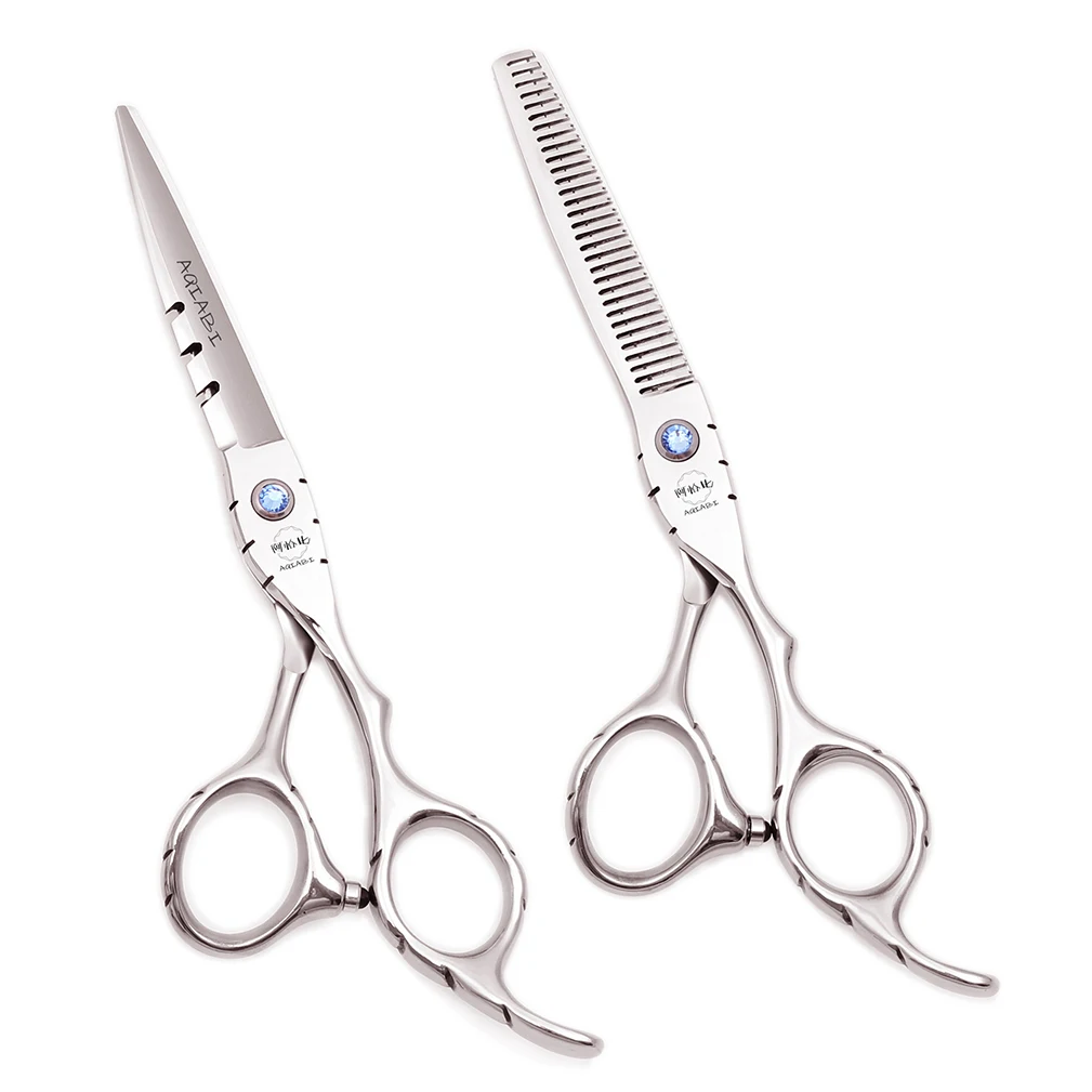 AQIABI 전문 미용 가위, 일본 스테인리스 숱가위, 이발소 헤어 커팅 가위, 레드 A1010, 5.5 인치 6 인치