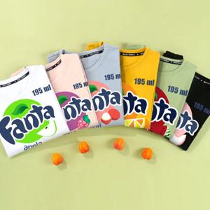 Fanta Beverage 남성용 반팔 티셔츠, 피치 오렌지 소다 인쇄 조인트, 여름 만화 인쇄 트렌디 브랜드 의류
