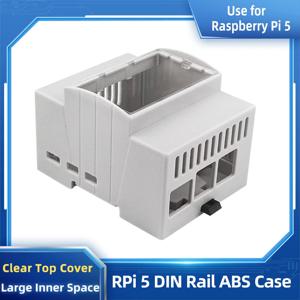 라즈베리 파이 5 ABS 케이스 DIN 레일 쉘 대형 내부 공간 투명 상단 Windows Electrice Box RPi 5 Pi5용 옵션 액티브 쿨러