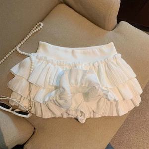 Sweet Puffy Cake 여성 스커트 한국 패션 셔링 프릴 미니 스커트 캠퍼스 하라주쿠 캐주얼 다목적 신축성 허리 솔리드 스커트