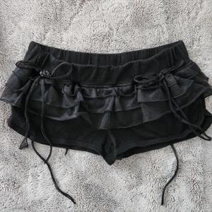 고딕 펑크 빈티지 하이 스트리트 하라주쿠 레이스 보우 슬림 반바지 여름 유행 솔리드 컬러 유럽과 미국의 섹시한 캐주얼 반바지