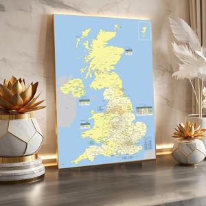 A1/A2 영국지도 영국 상세 지역지도 벽 아트 포스터 캔버스 홈 인테리어 여행 사무실 학교 용품