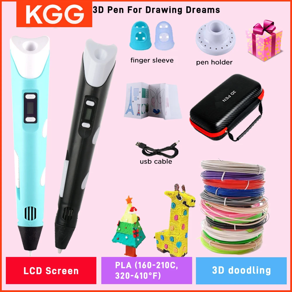 LCD 화면 호환 펜으로 3D 인쇄 펜 그리기 PLA 필라멘트 장난감 어린이를위한 안전한 Paiting DIY 생일 선물 어린이