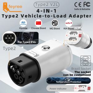 MG/Kia/Hyundai/중국 EV용 feyree Type2 V2L 방전기 어댑터, 캠핑용 전력 변환기 및 안전 스위치를 로드하는 차량