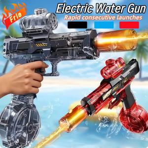 새로운 전기 물총, 조명 스프레이 불꽃 효과, 연속 고압 고속 강력 야외 물총 장난감