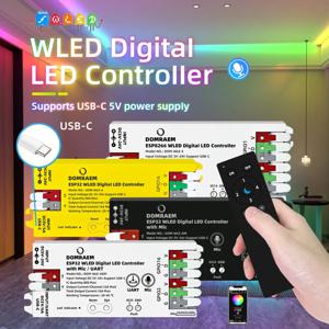 돔라엠 ESP8266/ESP32 USB-C WLED 디지털 LED 컨트롤러 |   WS2814/12B/05/APA102 RGB IC 스트립 |   16A 퓨즈~0.5W 대기 | 마이크 및 UART