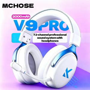 MCHOSE V9 프로 게이밍 무선 헤드셋 7.1 서라운드 사운드 헤드폰 소음 제거 마이크 저지연 경량 PS5 PC 스위치용