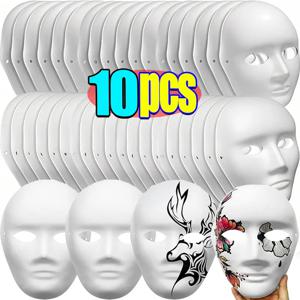 1-10Pcs DIY 풀 페이스 마스크 종이 빈 흰색 할로윈 코스프레 고양이 Paintable 커플 하프 동물 Mache Party Mardiup Craft