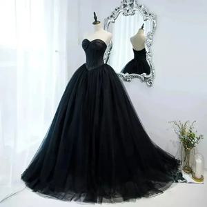 고딕 블랙 Tulle 댄스 파티 드레스 공주 연인 새틴 여성 정장 이브닝 가운 노출 된 Boning Night Party Dress Customized