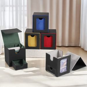 가죽 MTG 카드 박스 (커맨더 디스플레이 2개 포함), 방수 이중 레이어 카드 보관함, 200장 이상 이중 레이어 보호 카드 수납 가능