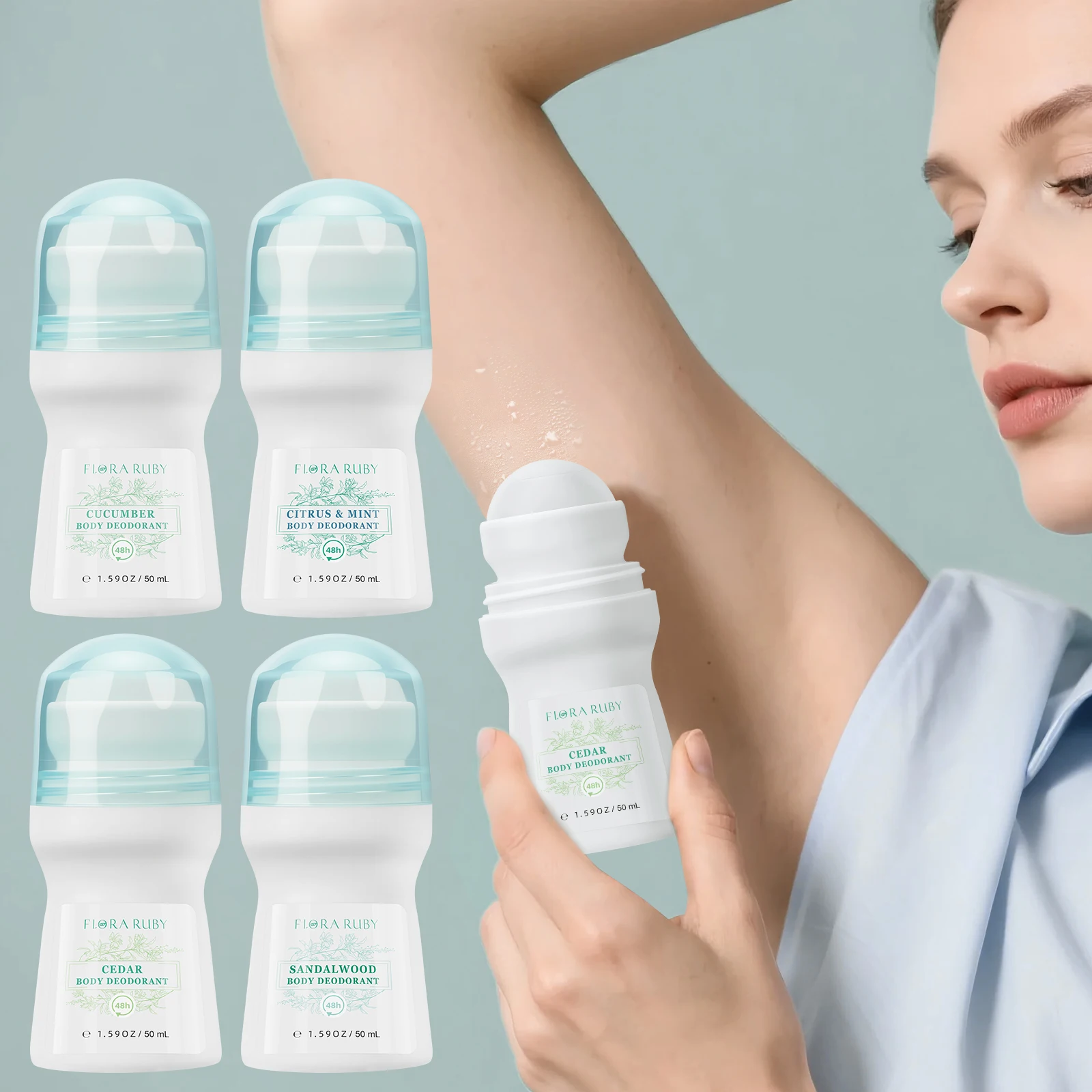 플로라 루비 라이트 그린 시리즈 데오도란트 롤온 (남녀공용) 알루미늄 프리 휴대 간편