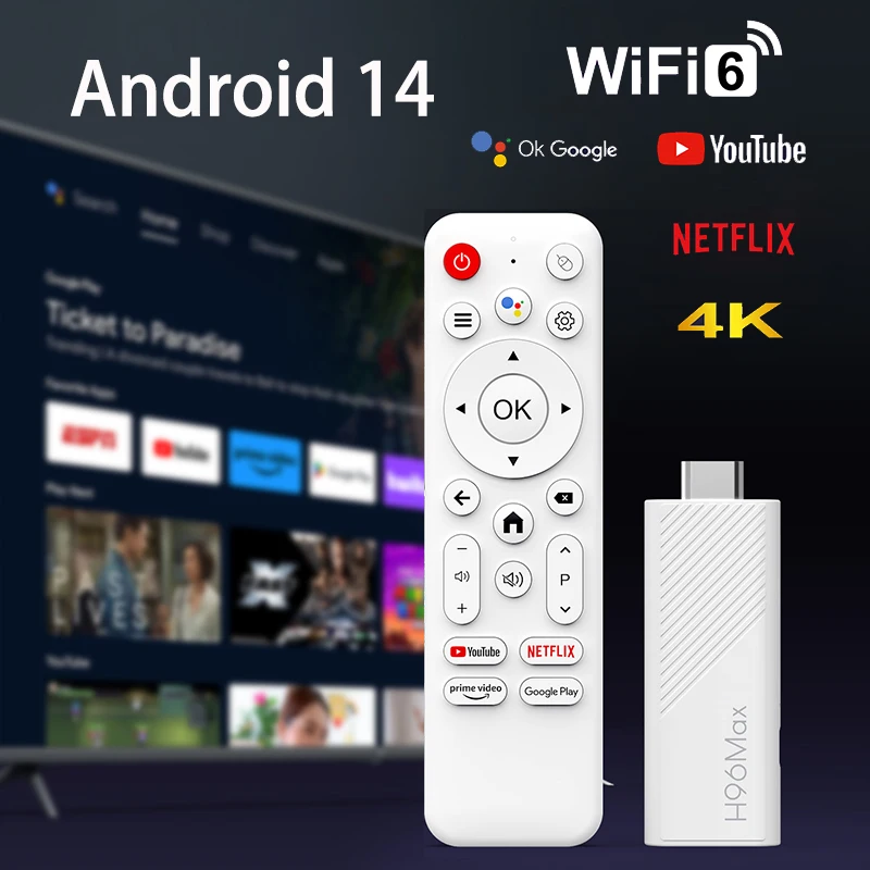 스마트 TV 스틱 H96 MAX H313 안드로이드 14 2.4G 5G Wifi6 홈 미디어 플레이어 2GB 8GB 16GB 음성 지원 안드로이드 TV 스틱