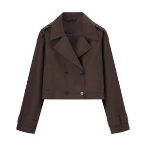 JNLEAOG 가을 신상 여성 패션 디자인 더블 라펠 숏 코트 폴리에스터 섬유 00% 짧은 기장 더블 버튼 윈드브레이커