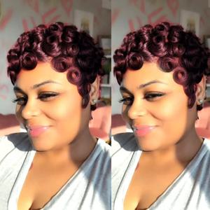 픽시컷 브라질리언 인모 가발 레이어드 컬리 앞머리 여성용 자연스러운 풀머신 가발