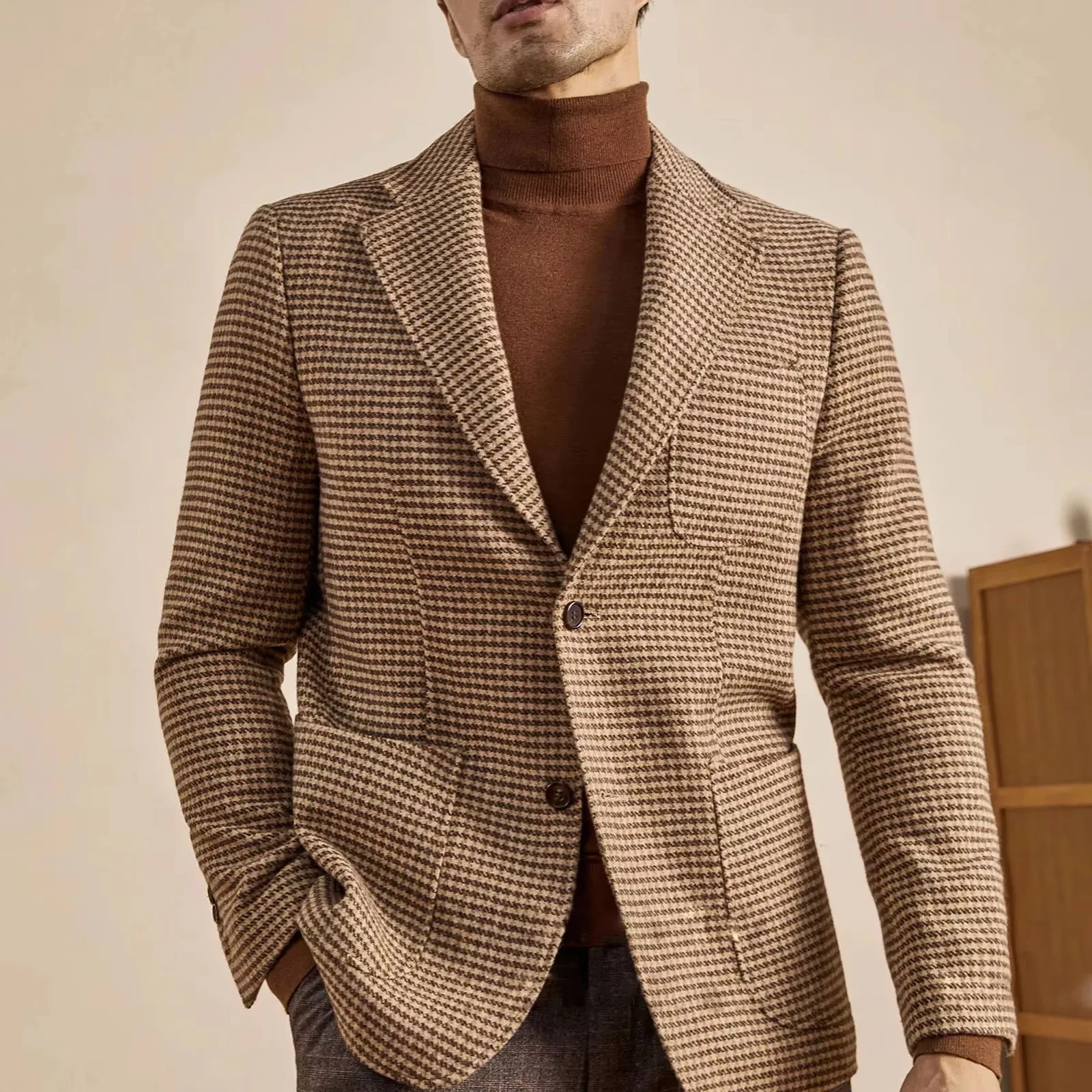 남성 레트로 수트 재킷 영국 스타일 캐주얼 남성용 대형 재킷 영국 신사 울 수트 트렌디 트위드 하운드투스 수트