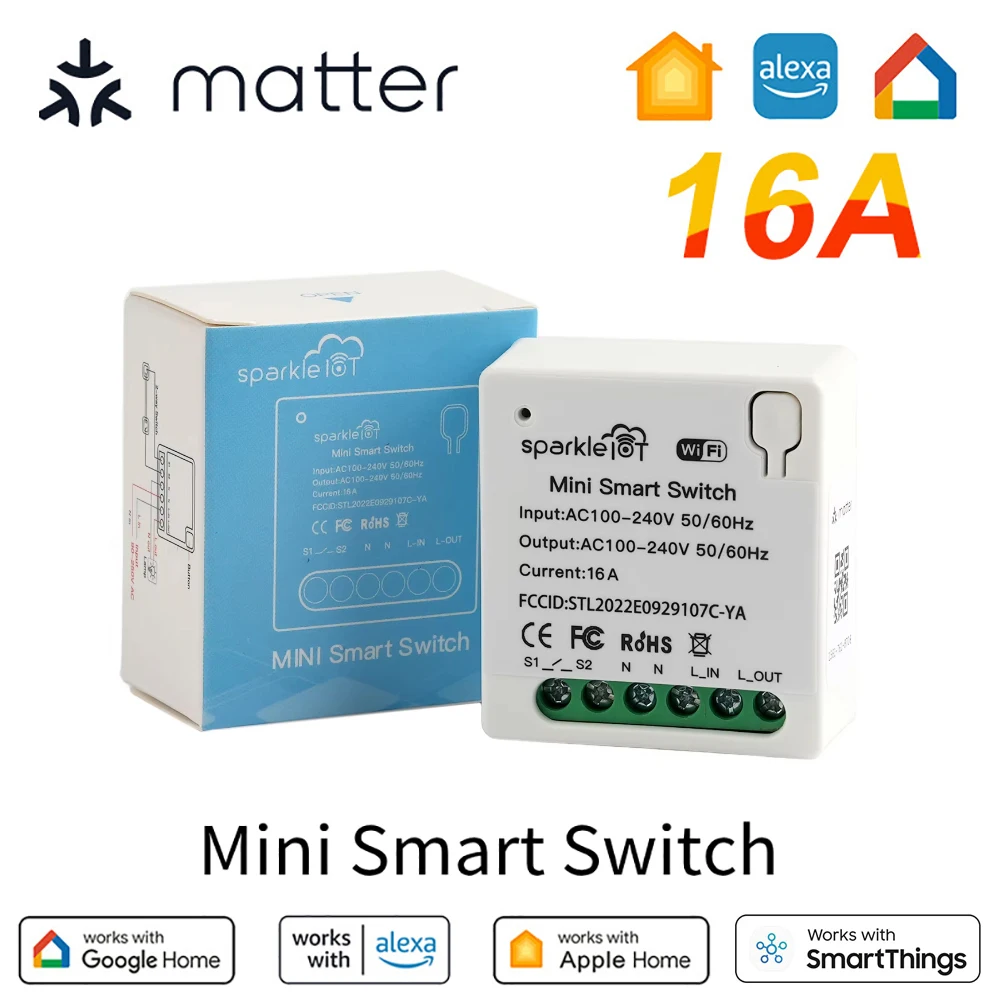 Matter 16A WiFi 미니 스마트 스위치 패스스루 디스커넥트 듀얼 컨트롤 아웃렛 원격 제어 타이머 홈킷 알렉사와 호환